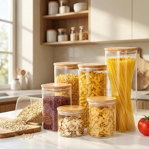HomArtist Square Glass Jars with Bamboo Lids 79 FL OZ [Set of 3], Glass Canisters with Airtight Lid, Glass Food Storage Containers for Spaghetti, Fettuccine, Linguine,Pasta, Best for Kitchen & Pantry thumbnail 2