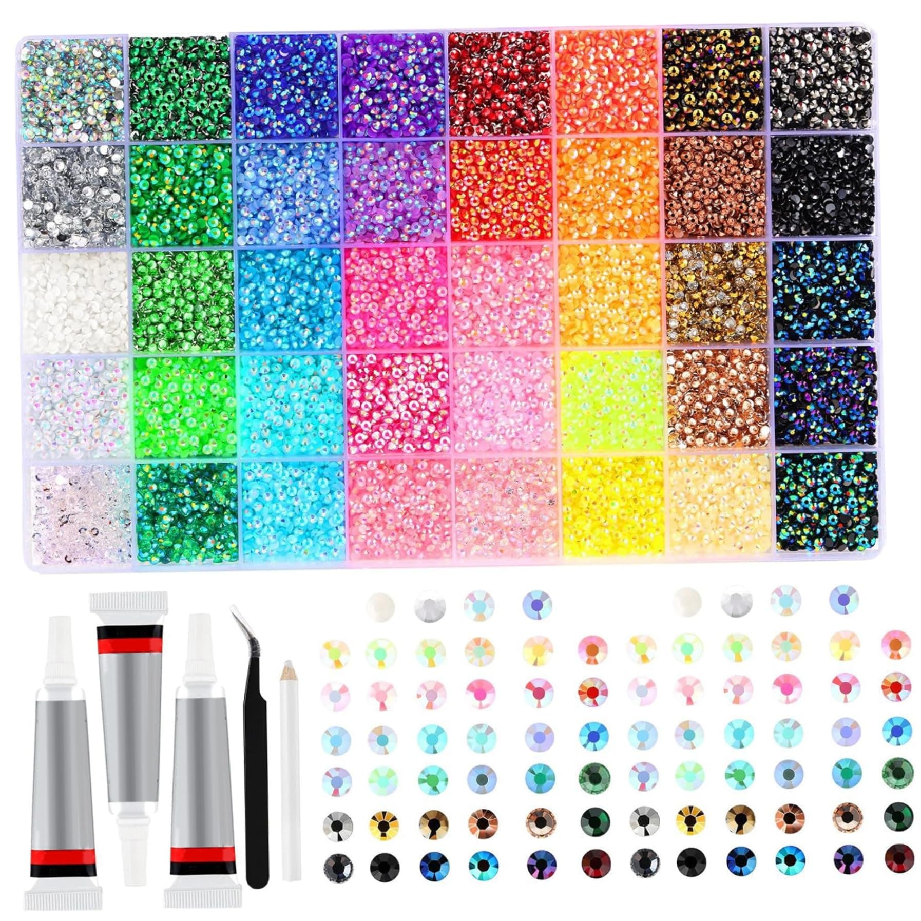 Bedazzled Gemstones, 32000pcs Resin Rhinestones Bedazzling Kit with 3Pcs 10ml Glue, 0.3cm Colorful Rhinestone Bedazzler Kit for Craft Clothes Mugs Shoes Fabric Nail Art 40 Colors - Image 1