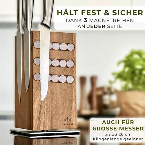 WALDLAND Bloc à couteaux de qualité supérieure sans couteau,Bloc à couteaux magnétique et rotatif à 360°,En bois d'acacia élégant et robuste,Bloc en bois,Organiseur de cuisine thumbnail 4