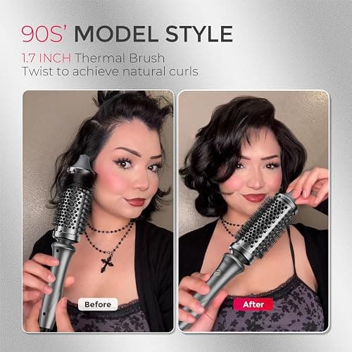 TYMO Thermal Brush Curling Brush - STYLUX 1.7 Inch Blowout Volumizer with Flexi-Fit for Hair Straightening, Heated Round Styler Tool, Hair Straightener and Curler 2 in 1, Dual Voltage, Metallic Gray thumbnail 4