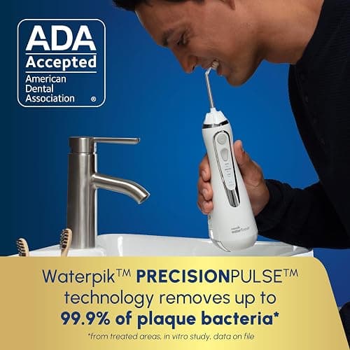 Waterpik Cordless Advanced 2.0 Water Flosser For Teeth, Gums, Braces, Dental Care With Travel Bag and 4 Tips, ADA Accepted, Rechargeable, Portable, and Waterproof, White WP-580, Packaging May Vary thumbnail 3