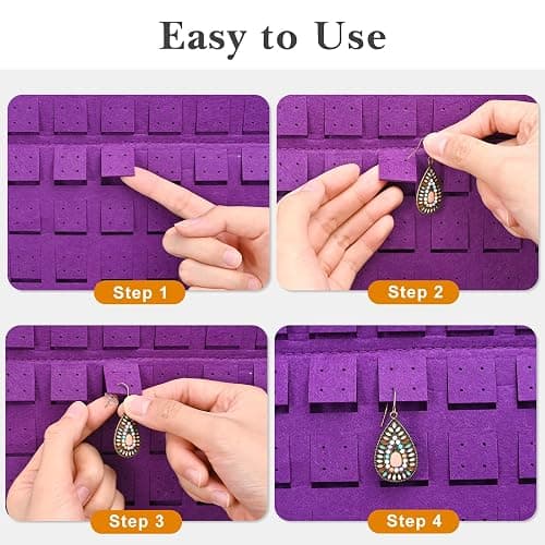 Lolalet Hanging Earring Holder Organizer with 20 Hooks for Women, Earring Organizer Wall Earrings Hanger Pierced Earring Storage, Felt Stud Earring Display, 608 Holes for Earrings - Purple, 1 Pack thumbnail 7