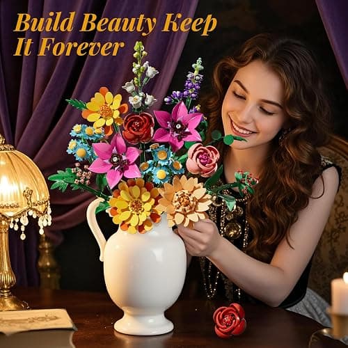 Flower Bouquet Building Set,891PCS Artificial Plant Flower Kit Toy for Kids, Artificial Flowers Botanical Collection for Adults Women Girls, Gifts for Mother's Day, Birthday, Christmas, Home Decor thumbnail 5