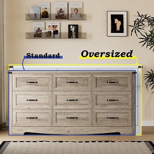 BORNOON 9-Drawer Dresser for Bedroom, Modern Wooden Chest of Drawers with Metal Handles, Anti-Tipping Design, Sturdy and Stable Storage Organizer for Living Room, Entryway, Home Office thumbnail 4