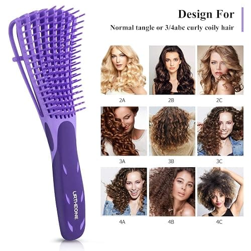Hair Brush,Detangle Hair Brush, Detangler Brush for Women Men Adults Kids Afro American Type 3a-4c, Detangling Nylon Bristle Brush for Kinky Curly Coily Wavy Wet and Dry Hair,Purple thumbnail 4