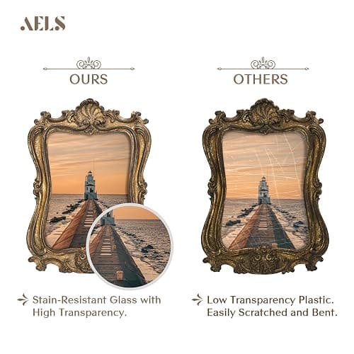 AELS 5x7 Inch Vintage Picture Frame, Distressed Elegant Antique Photo Frames with Glass Front, Photo Display, Tabletop Wall Hanging, Gift Ideas, Shabby Chic Decor thumbnail 4