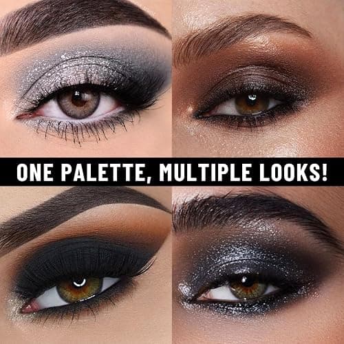 UCANBE Smokey Eyeshadow Palette, Dark Black White Gray Silver Natural Nude Matte Shimmer Eye Shadow Pallet for Smoky Emo Goth Makeup, 12 Color High Pigmented Long Lasting Waterproof Pallete with Brush thumbnail 4