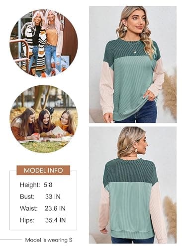 Dokotoo Womens Tops Fashion 2025 Color Block Long Sleeve Shirts Crewneck Knitted Casual Loose Pullover Blouses thumbnail 5