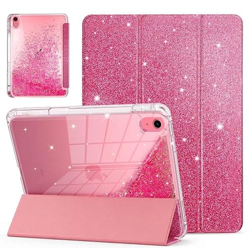 Aippdo Compatible iPad (A16) 11th Generation Case 11 Inch 2025, iPad 10th Generation Case 10.9 Inch 2022 with Pencil Holder,Glitter Cute Cover with Clear Sparkly Sequined Quicksand Back. (Rose Pink) - Image 1
