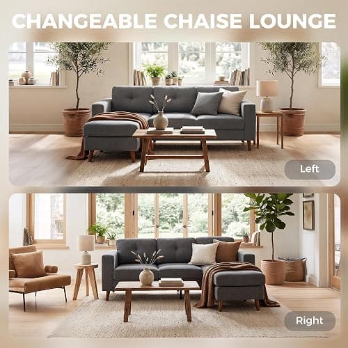 Switdo Ecksofa 3-Sitzer 192 cm Dunkelgrau umkehrbarer Chaiselongue Cord-Optik kompakt für kleine Räume thumbnail 6