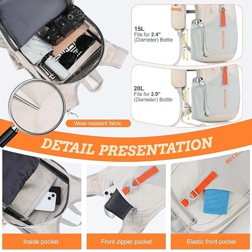 BECOJADDE 15L Small Hiking Backpack for Men Women Foldable Packable Back Pack Ultralight Hiking Daypack for Travel Camping Outdoor, Beige thumbnail 3