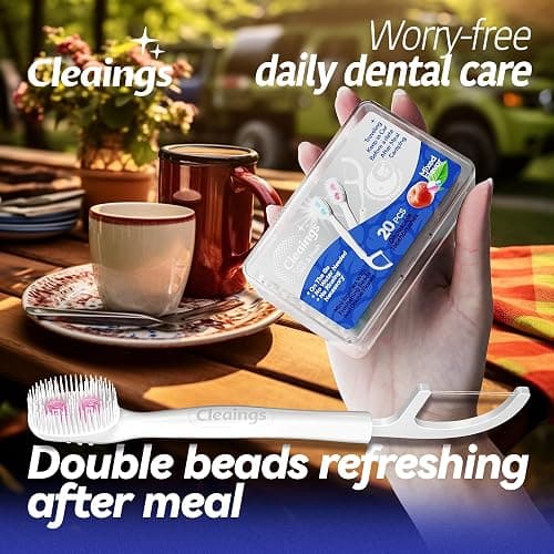 cleaings Disposable Toothbrushes with Double Cleaning Beads Toothpaste and Clean Floss Picks for Work or Travel - 20 pcs-Mint Flavor（Pack of 1） - Mint Flavor - 1 thumbnail 9