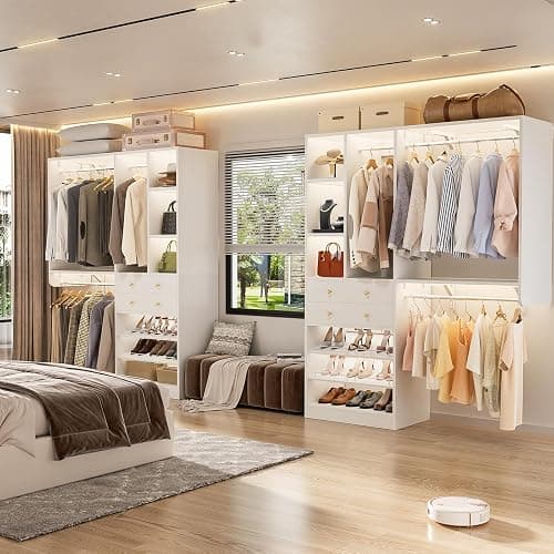 10FT Closet System with 4 Drawers, 120" Closet Organizer System with 6 Hanging Robs & Reversible Hanging Shelving, Closet Systems for Walk-in Closets, Load 2000+LBS, White thumbnail 8