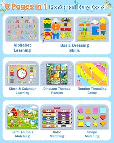 Gojmzo Busy Board Montessori Toys for Toddler Boy Girl Birthday Gifts, Busy Book Sensory Toys for Toddlers, Learning Educational Toddler Travel Activities thumbnail 4