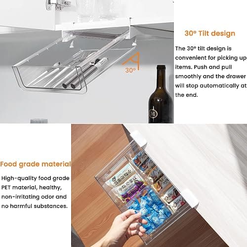 vacane Under Shelf Storage Drawer Pull Out, Under Cabinet Spice Rack Cupboard Storage Organizer Easy to Install, Durable Cabinet Basket for Kitchen Pantry, Kitchen Accessories - Under Shelf Drawer thumbnail 4