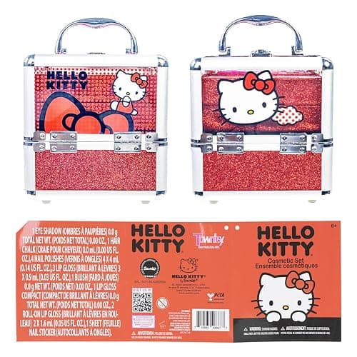 Hello Kitty Train Case Cosmetic Makeup Set Includes Lip Gloss, Eye Shimmer, Nail Polish, Hair Accessories & More! For Girls, Ages 6+ Perfect for Parties & Makeovers by Townley Girl thumbnail 9