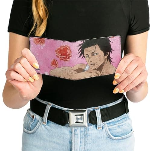 Crunchyroll Wallet, Bifold, Black Clover Sexy Yami Sukehiro Pose and Roses Pinks, Vegan Leather thumbnail 6