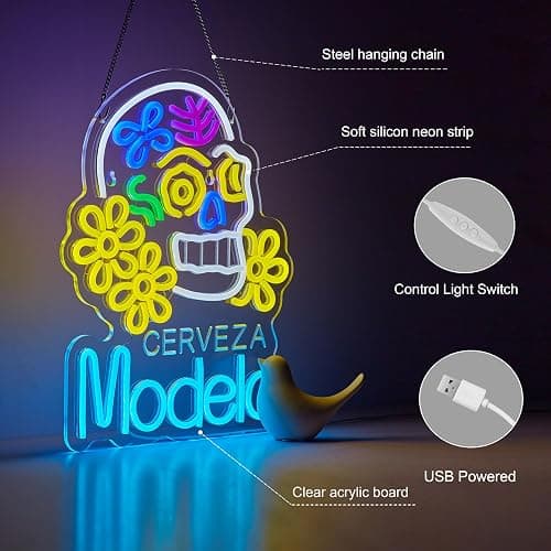 Yooyneon Neon Sign for Wall Décor Model Beer Bar Cerveza Neon Light Up Signs for Man Cave Pub Store Party Club LED Lights Decor thumbnail 4