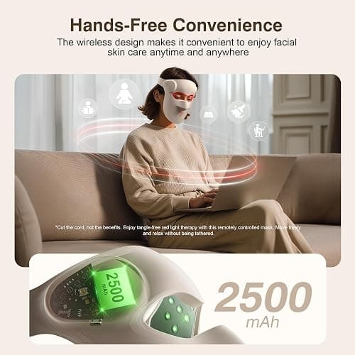 Red Light Therapy for Face, 9 Modes Wireless Face Mask Light Therapy, 850nm Infrared & Red Light Masks, 2500mAh Rechargeable, 3D Facial Fit, Light Therapy Skin Care At Home (480 Beads) thumbnail 5