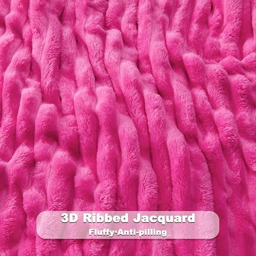NEWCOSPLAY Super Soft Twin Blanket Hot Pink Premium Silky Flannel Fleece 3D Ribbed Jacquard Lightweight Bed Blanket All Season Use (Hot Pink Ribbed, Twin(60"x80")) thumbnail 6