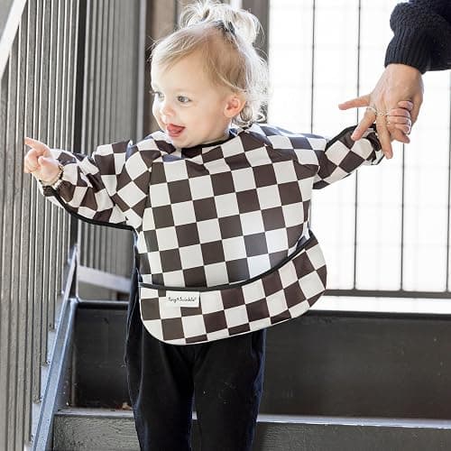 Tiny Twinkle Long Sleeve Bib for Babies & Toddlers | Waterproof Smock Bib for Eating | Machine Washable & Mess-Proof Feeding Essentials | Newborn Shower Gift (Checkers Black, 6–24M) thumbnail 3
