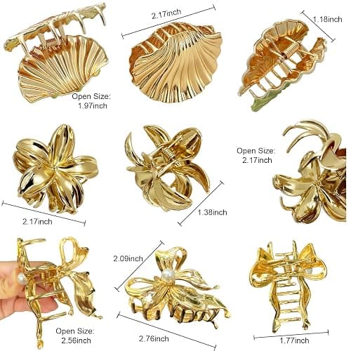 7Pcs Small Gold Hair Claw Clips for Women Metal Seashell Hair Clip for Thick & Thin Hair Gold Starfish Hair Clips for Half Up Half Down Hairstyle Beach Hair Accessories thumbnail 2