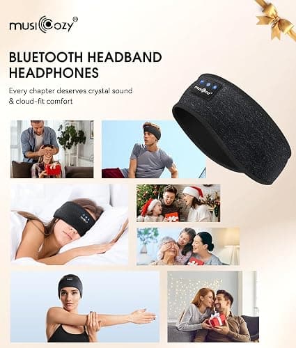 MUSICOZY Sleep Headphones Bluetooth 5.4 Headband, Wireless Earphones Music Sleep Earbuds Sleeping Eye Mask with HD Stereo Speakers for Workout Running Travel Yoga, Ideal Gifts (Black) thumbnail 8