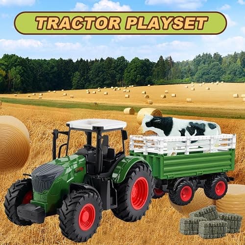Peagprav Farm Toys Tractor with Trailer-16.5 Inches Tractor Playset 1/24 Scale Gripper Frontloader Spreader for Boys Kids Toddlers Age 3-7 Years Old thumbnail 5
