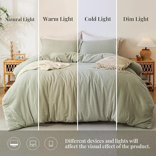 MILDLY Super Soft Duvet Cover - 100% Washed Microfiber October Mist Sage Comforter Cover Set 3 Pieces with Zipper Closure & Corner Ties (No Comforter) thumbnail 4