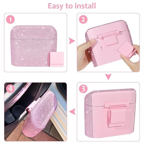 Accmor Bling Car Trash Can with Lid, Leak-Proof Mini Vehicle Trash Bin Automotive Dustbin Organizer Storage, Sparkling Crystal Trash Bag Container with 30pcs Garbage Bags for Car, Home, Office (Pink) thumbnail 4