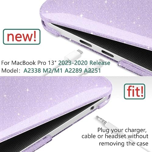 DONGKE for MacBook Pro 13 inch Case 2023 2022 2021 2020 Release Model A2338 M2/M1 A2289 A2251 with Touch Bar & Touch ID, Glitter Bling Plastic Hard Shell Case & Keyboard Cover, Star Purple thumbnail 2