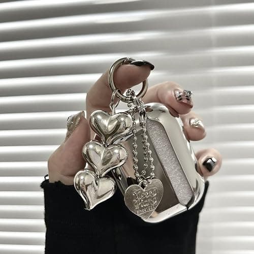 inewateri Compatible for AirPods 4 Case Soft TPU with Cleaner Kit Cute Silver Fashion Buckle Pendant Aesthetics Design Shockproof Cover for Girls Woman for Airpods 4-Silver thumbnail 4
