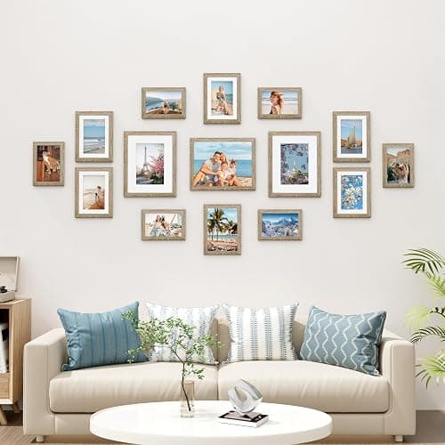 Vittanly 15 Pack Picture Frames Collage Wall Decor, Multi Sizes Including 3pcs 8x10, 6pcs 5x7 and 6pcs 4x6 Photo Frames, Gallery Frame Set for Wall or Tabletop Display, Light Wood thumbnail 2