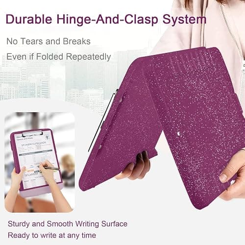 Glitter Clipboard with Storage,Storage Clipboard with Pen Holder,A4 Binder Clip Boards 8.5x11 with Low Profile Clip,Side Opening Sparkle Clipboards,Clipboards Folder for Office Supplies-Purple Alfalfa thumbnail 4