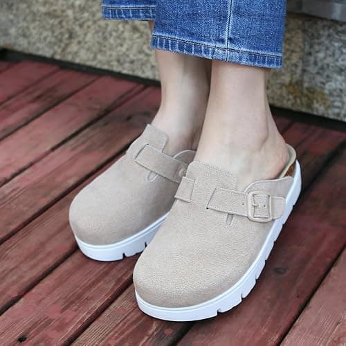 VLUUKUPFASIN Genuine Suede Clogs for Women Platform Shoes，Leather Comfort Potato Shoes Chunky with Arch Support, Casual Trendy Shoes Mules for Women thumbnail 2