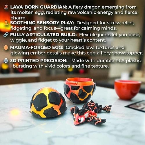 Articulated Dragon with Fantasy Egg – 3D Printed Mythical Creature Gift, Posable Jointed Companion, Collectible Detailed Shelf or Desk Decoration - For Adults (Firescale Lava Dragon + Egg) thumbnail 4