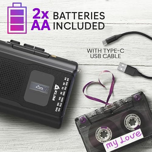 KLIM K8 Cassette Tape Player Portable + Cassette Recorder + New + AM/FM Walkman Cassette Player + Built-in Microphone & Speaker + Headphone Jack & Earphones thumbnail 5