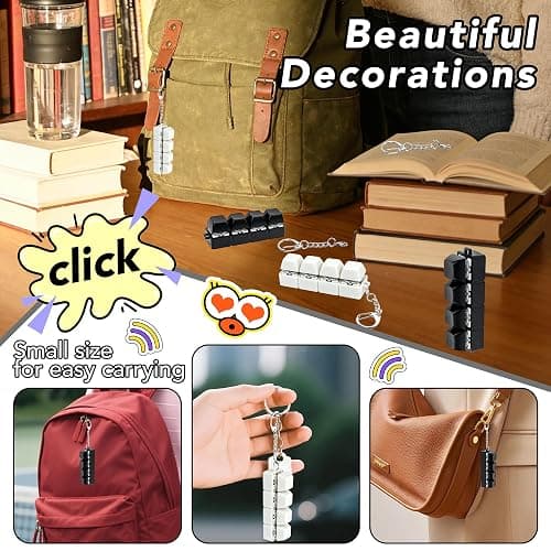 2 PCS White & Black Keyboard Fidget Toy, Keyboard Fidget Keychain 4-in-1 Keyboard Decompression Button Finger Clicker Toys, Button Stress Relief Fidget Gifts to Relief Stress (General) thumbnail 5
