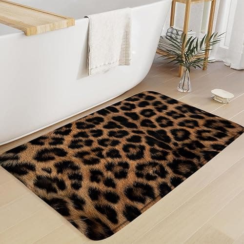 DSMEUE Leopard Print Bath Mat Brown Black Cheetah Animal Wildlife Vintage Bathroom Kitchen Toilet Rugs,18x30 Inch(Low Pile) thumbnail 6