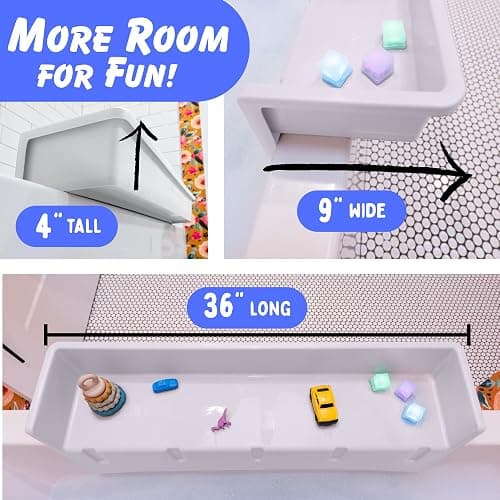 Tub Topper® Bathtub Splash Guard & Bath Shelf for Kids – Toddler Bath Tray, Bath Toys Storage & Ledge Organizer – Splash Guard for Bathtub with Suction Cups – Kids Bathroom Accessories (White) thumbnail 4