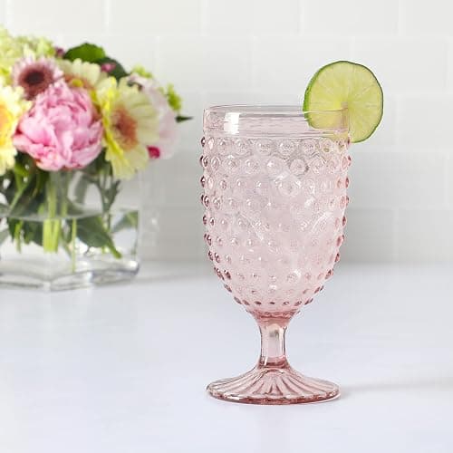 Martha Stewart Chauncey 4-Pack 14.2 oz Hobnail Handmade Glass Goblet - Pink thumbnail 4