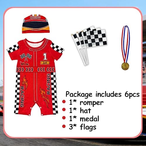 IOFUNOFAN 6pcs Fast One Birthday Outfit Boy, Race Car Driver Costume Toddler First Birthday Outfit Baby 1st -Romper 0-2T thumbnail 2