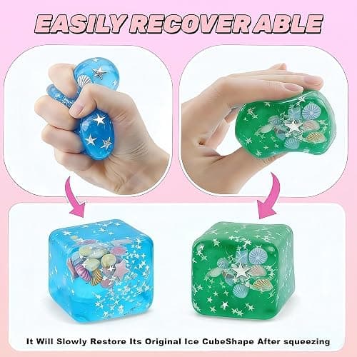 Ice Cube Cube Fidget Toys - Sensory Toys for Adult with Real Sea Shells, Squishy Fidget Toy for ADHD, Anxiety Relief | Non-Toxic Squeeze Ball for Focus & Calm for School, Office(Blue, 5.5cm) thumbnail 5