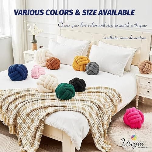 Uvvyui Knot Pillow Ball, Soft Home Decorative Pillows, Round Throw Pillow, Handmade Knotted Plush Pillow, Round Boucle Pillow Cushion (8.6 Inches Navy) thumbnail 7