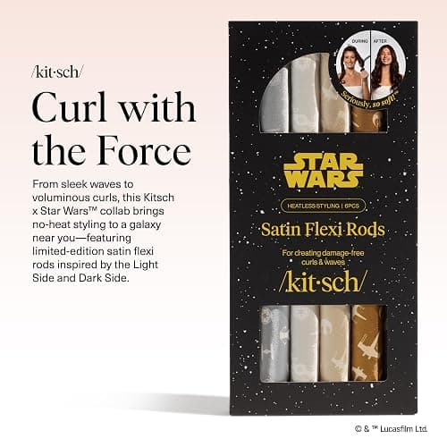Kitsch x Star Wars Satin Heatless Hair Curler – Soft Hair Curlers to Sleep In for Heatless Curls Overnight – Overnight Blowout Rods for Women – Hair Styling Tools – Light Side vs Dark Side, 6pc Set thumbnail 2