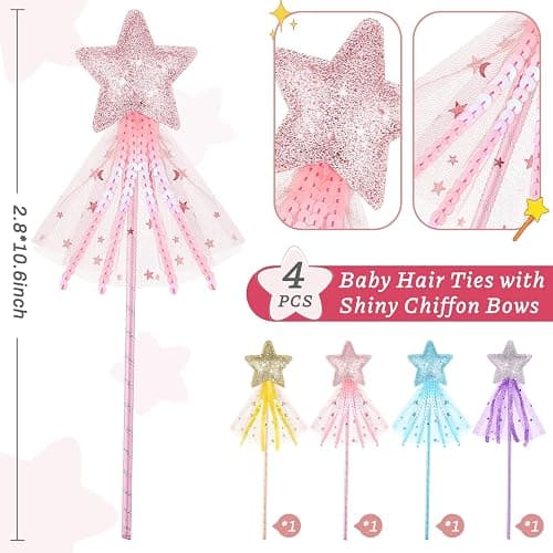 Skylety 8 Pcs Fairy Wands Star Glitter Princess Wands for Girls Kids Princess Party Favors Angel Sticks with Ribbon Costume Props for Birthday Wedding Cosplay thumbnail 3