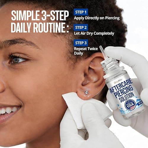 BodyJ4You Piercing Aftercare Drops - Saline Solution Natural Keloid Bump Removal - Ear Piercing Cleaner Nose Septum Belly Button Cartilage - Tea Tree Oil Sea Salt Aloe Rosemary - 0.33 Fl Oz | Cleans New Piercings Ear Nose - Soothes Septum Belly Button - Sea Salt Aloe Keloid Bump Care Travel Size 0.33 Fl Oz Dropper thumbnail 6