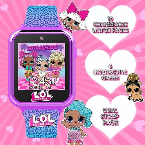 Accutime LOL Surprise! Kids Smart Watch - Interactive Touchscreen with Games, Selfie Camera, Step Tracker, Alarm, and Interchangeable Printed Silicone Straps - Fits Wrists 5.5" to 8.0" thumbnail 4