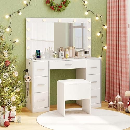 CHARMAID Vanity Stool with Hidden Storage, Cushioned Vanity Bench, Backless Makeup Stool with Soft Seat, Small Storage Footrest for Bedroom, Closet, Entryway, White thumbnail 3