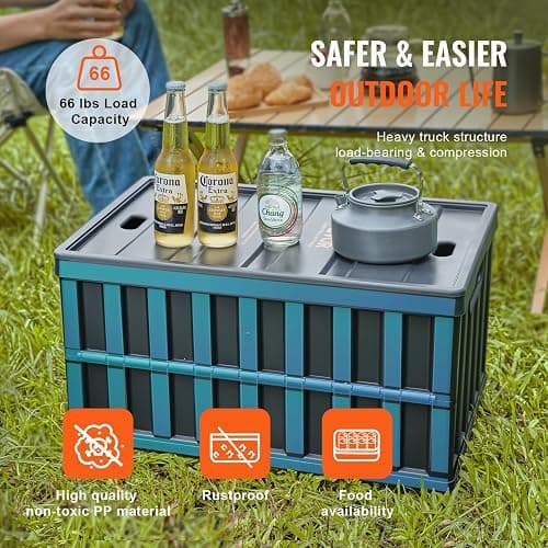 VEVOR 65L Collapsible Storage Bins with Lids 3 Packs, Stackable Utility Crates with Handles, Large Folding Containers for Organizing Tools, Books, Food, Drinks, Camping&Transport thumbnail 6